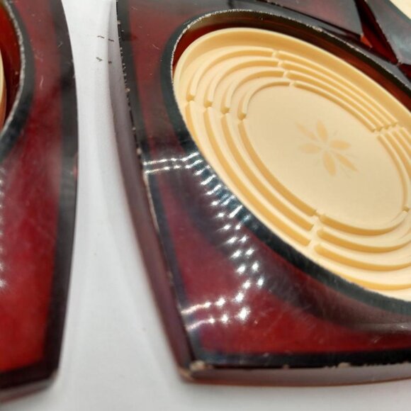 MCM Vintage Coasters set of 8 W/Metal Stand Plastic Amber with Cream Center - Picture 6 of 14